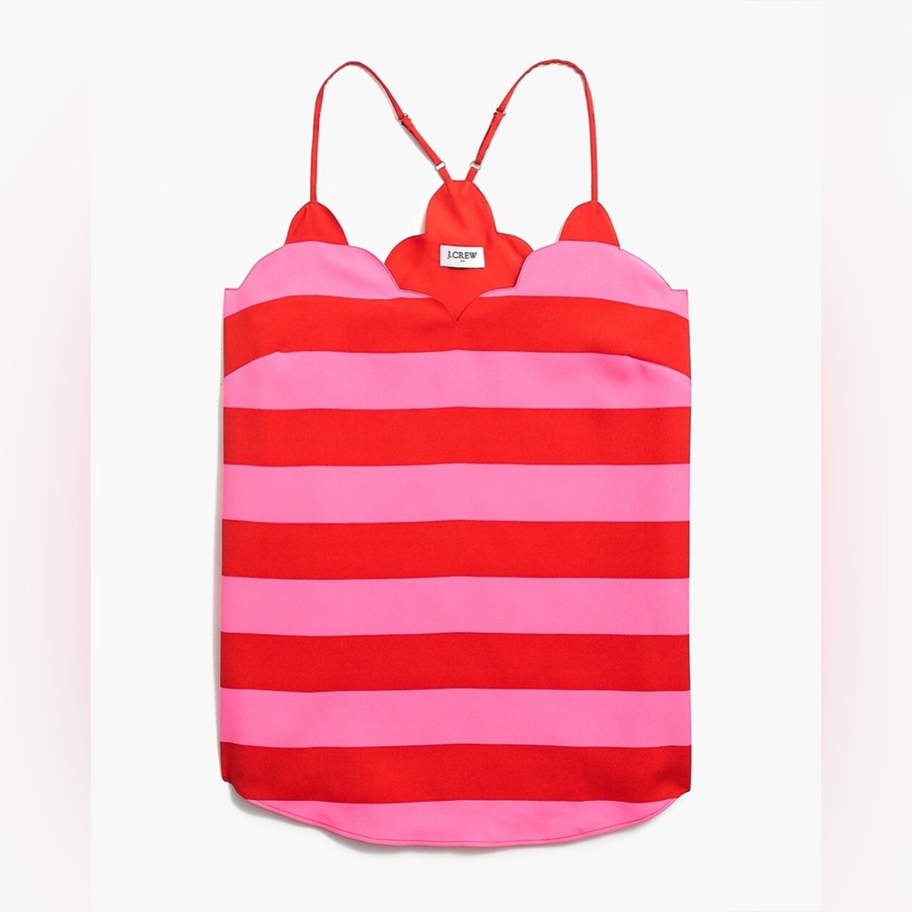 ❤️🩷J.Crew🩷❤️
Pink & Red Striped Scalloped Cami Tank Top 
Size 6 Valentine’s Day!